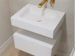 Plan vasque avec lavabo intégré au angle arrondi, L. 60 à 200 cm x l. 40 à 60 cm, résine minérale ACRYSTONE® SOLID-SURFACE Finition lisse blanc mate, Livraison Offerte et Rapide.
